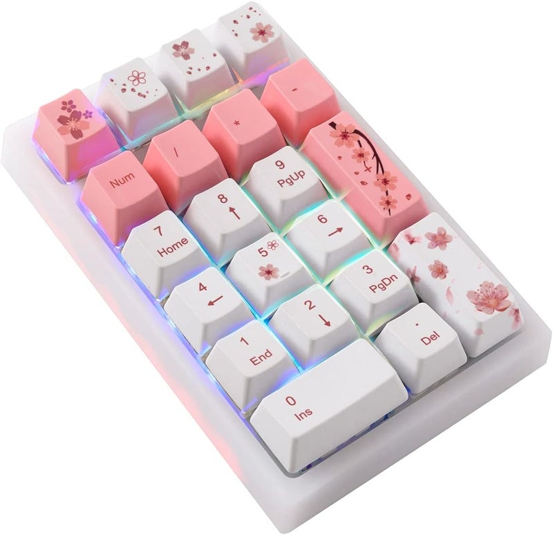 Boyi TD21 Hot Swap Numpad,21 Keys Mini Numpad Portable Keypad Bluetooth5.0/2.4G/Wired Number Pad Keyboard PBT Keycaps RGB Backlit Type-C Mini Keyboard (Cherry Blossom) - Image 1